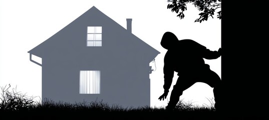 Silhouette of burglar escape the house. Generative AI technology.	
