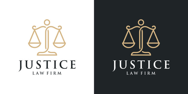 Minimalist justice logo design illustration. Inspiration vector symbol law firm scales with line style icon design template