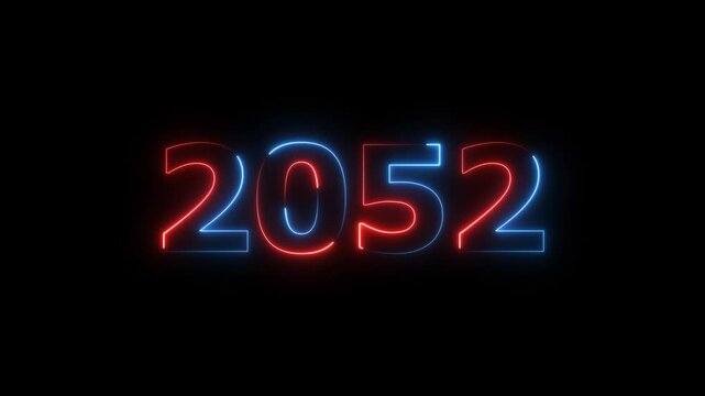 Glowing Blue, Red Neon Calendar countdown number 2000 to 2100 Text Animation Futuristic 4K Visual Video.
