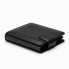 black leather wallet with strap on white background