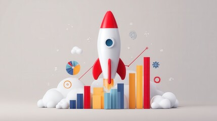 Rocket launch concept with business growth chart