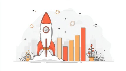 Rocket launching with growing business chart