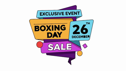 Colorful layered graphic banner promoting an exclusive Boxing Day sale event on December 26th