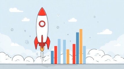 Rocket launch with growing bar chart