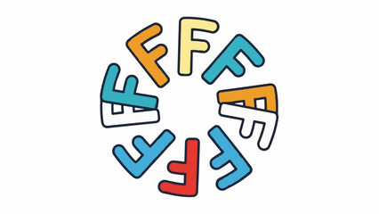 Colorful stylized letters arranged in a circular pattern, evoking playfulness and abstract design