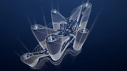 futuristic city architecture blueprint showcasing digital interconnected structures for urban planning and technology design projects