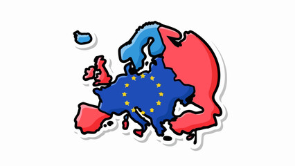 Fototapeta premium Cartoonish map of Europe with EU flag and separate colored regions