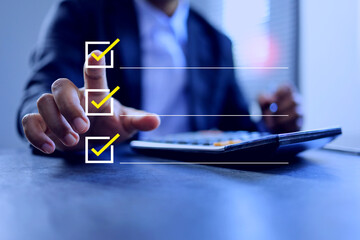 businessman on working table and ticking on checkmark represent to approve business investment project