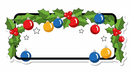 Festive border with holly, ornaments, and stars, perfect for holiday greetings or invitations © Xena