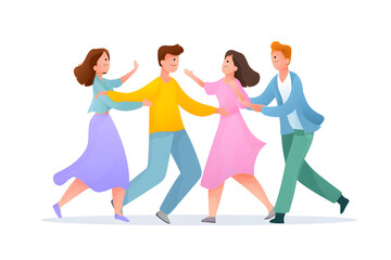 Fototapeta premium Joyful Ensemble: A circle of friends locked in a dance, exuding pure joy and connection in a moment of celebration. 