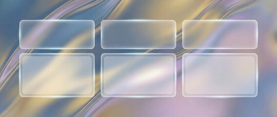 Liquid glass glassmorphism rectangle landscape in wave elegant style abstract background copy space	