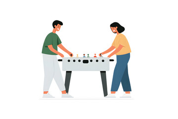Foosball Fun: A lively duo shares a moment of recreation, engrossed in a dynamic game of foosball, engaging in a joyful competition and camaraderie.