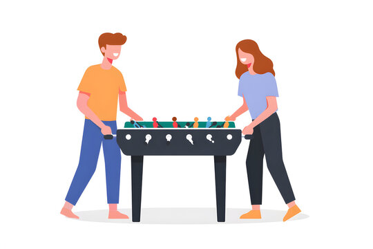 Foosball Fun: A lively illustration captures two individuals engaged in an energetic foosball game, showcasing the dynamic action and camaraderie of the game.