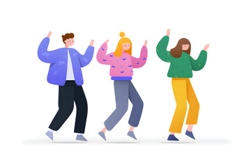 Obraz premium Dance of Joy: Animated figures in vibrant attire groove with uninhibited glee, expressing the sheer delight of movement and rhythm. 