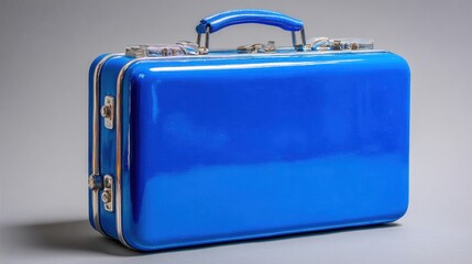Vintage blue suitcase with metal accents