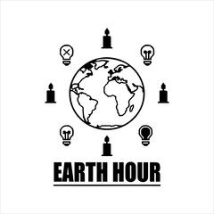 A Professional Environmental Earth Hour Icon Symbol, Showcasing Global Conservation and Digital Climate Change Sustainability Awareness Energy Saving in a Flat Design Minimalist Vector.