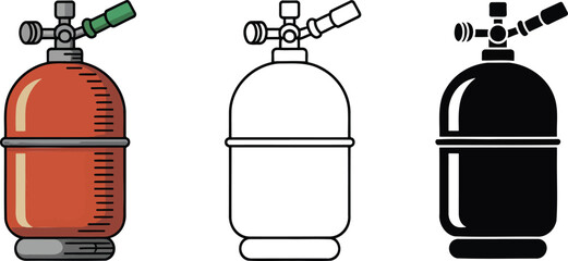 Air tank silhouette & Outline and illustration set isolated on transparent background
