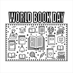 A Professional Educational World Book Day Symbol, Showcasing Literacy Learning and Digital Literature Library Academic Knowledge Read in a Flat Design Minimalist Vector.