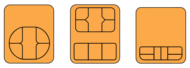 gold emv chip card icon set