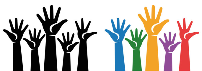 diverse raised hands unity participation icon