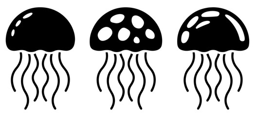 jellyfish silhouette ocean wildlife icon set © Vectorixpro