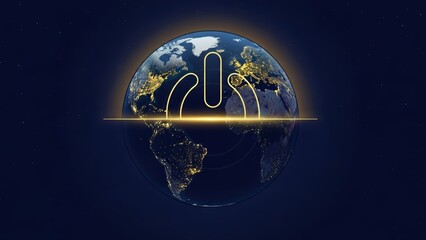 Global connectivity and energy concept with earth and power symbol at night