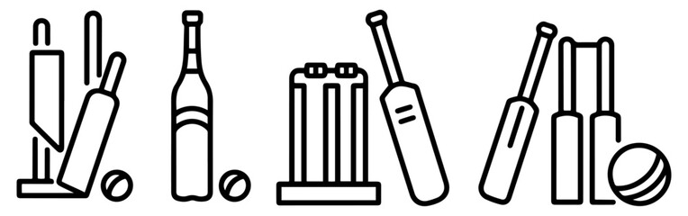 cricket bat ball stumps icon set