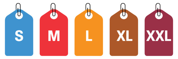 colorful clothing size tag icon set
