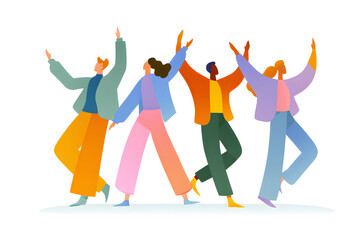 Obraz premium Dancing in Harmony: A diverse group of people joyfully dance together, exuding a sense of community and celebration in a vibrant illustration.