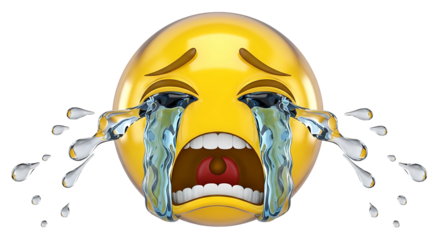 Crying Emoji Face with Tears Streaming Down Isolated on White Background.