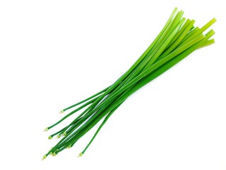  A pile of onion flowers on a white background.
