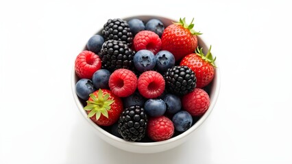 Obraz premium A Bowl of Fresh Mixed Berries Including Strawberries Blueberries Raspberries and Blackberries.