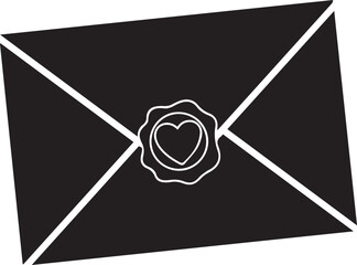Black envelope with heart wax seal stamp icon