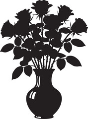 Silhouette of a bouquet of roses in a vase