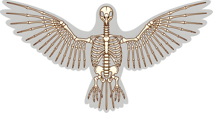 Golden eagle skeleton with outstretched wings on black
