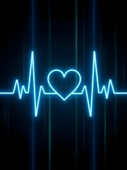 Neon heartbeat pulse with glowing heart symbol