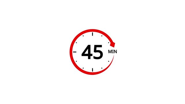 Red circular timer icon with 45 minutes displayed on white background clock countdown