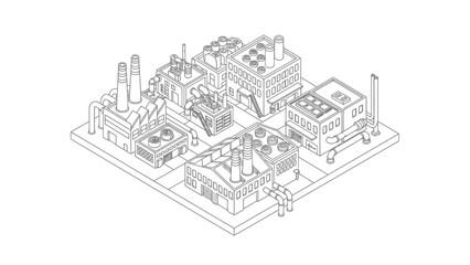 Industrial factory complex with multiple buildings and equipment
