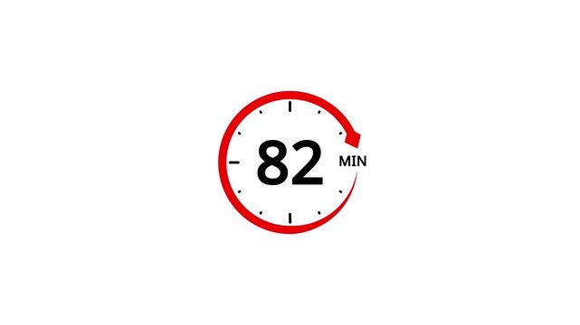 Red circle timer with number 82 and arrow on white background clock countdown