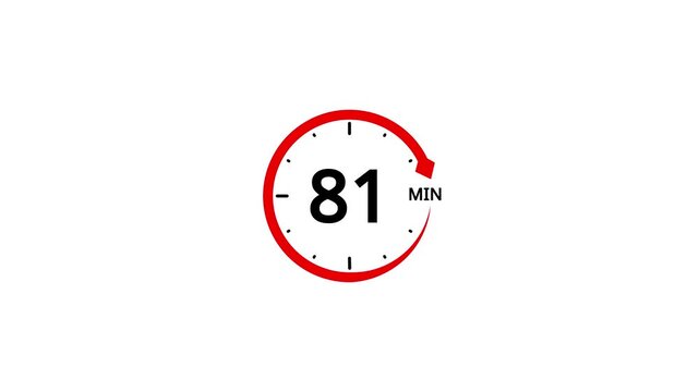 Red circle timer with number 81 and arrow on white background clock countdown