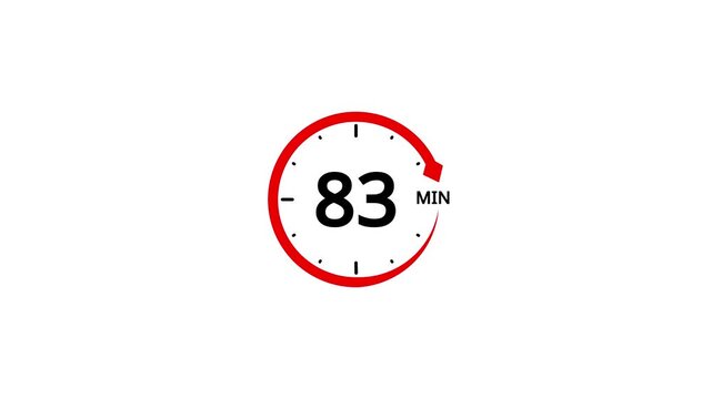 Red circle timer with number 83 and arrow on white background clock countdown