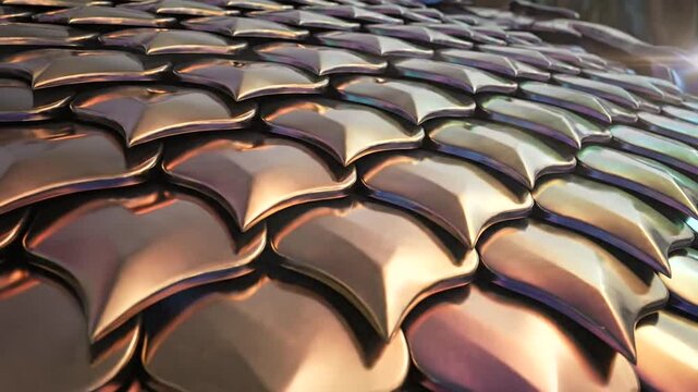 Colorful metallic scales overlapping on a modern architectural structure