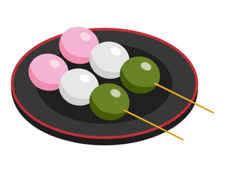 三色団子のイラスト / Three Color Dango Illustration