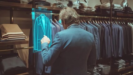 Indoor medium shot of a retail expert interacting with an AI interface displaying algorithmbased personalized shopping offers emphasizing automated decisionmaking processes.