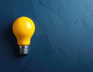 Vibrant yellow lightbulb stands out against a textured blue backdrop