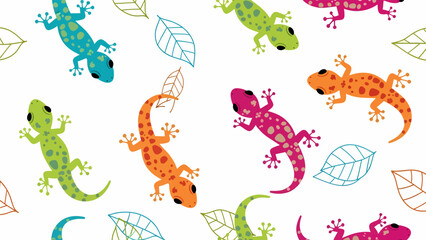 Obraz premium Colorful Cartoon Lizards on White Background.