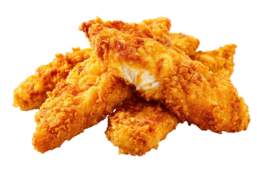 Pile of Golden Brown Crispy Fried Chicken Strips on White Background image