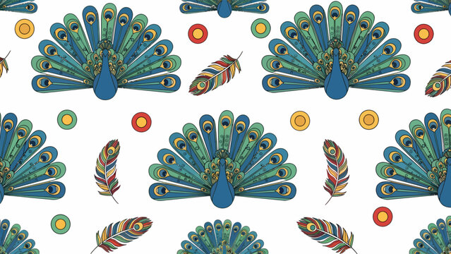 Peacock Pattern Featuring Vibrant Feather Designs. - Powered by Adobe