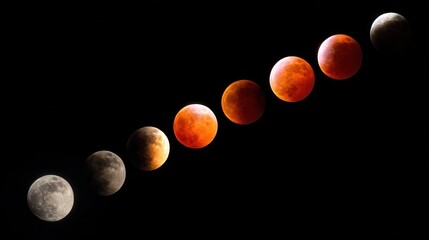 Lunar eclipse phases showing blood moon transformation