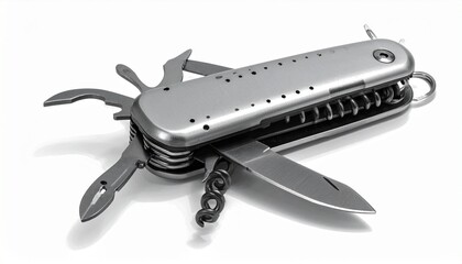 Metal Multi-Tool Pocket Knife with Fold-Out Blades, Corkscrew, Scissors, and Utility Attachments